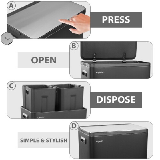 キッチンゴミ回収プレス式ゴミ箱 60L、ダブルコンパートメントゴミ箱 - ブラック